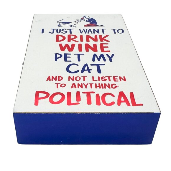 Patriotic Block Sign 5 x 3 x 1 Red White Blue Pet My Cat NWT - Picture 2 of 8